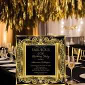 Elegant Gold Photo Birthday Party Black Damask SQ Kaart