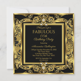 Elegant Gold Photo Birthday Party Black Floral Kaart
