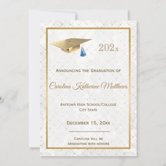 Elegant Gold Photo Blue Pet Afstuderen Aankondiging (Voorkant)