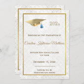 Elegant Gold Photo Blue Pet Afstuderen Aankondiging (Voorkant / Achterkant)