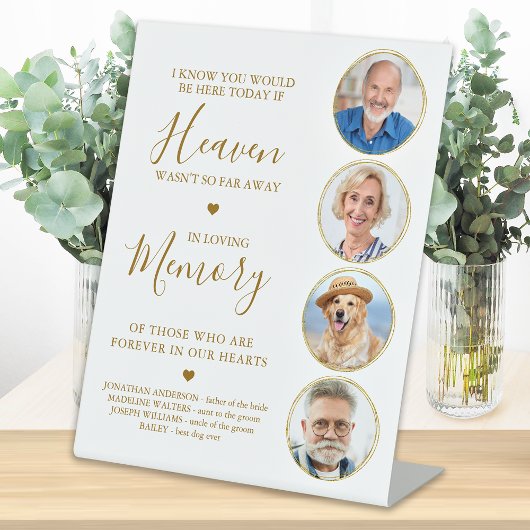 Elegant Gold Photo Collage Heaven Wedding Memorial Reclamebord Met Voetstuk