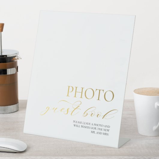 Elegant Gold Photo Guest Book Wedding Reclamebord Met Voetstuk (Insitu)