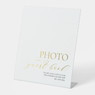 Elegant Gold Photo Guest Book Wedding Reclamebord Met Voetstuk