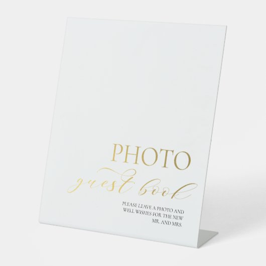 Elegant Gold Photo Guest Book Wedding Reclamebord Met Voetstuk (Voorkant)