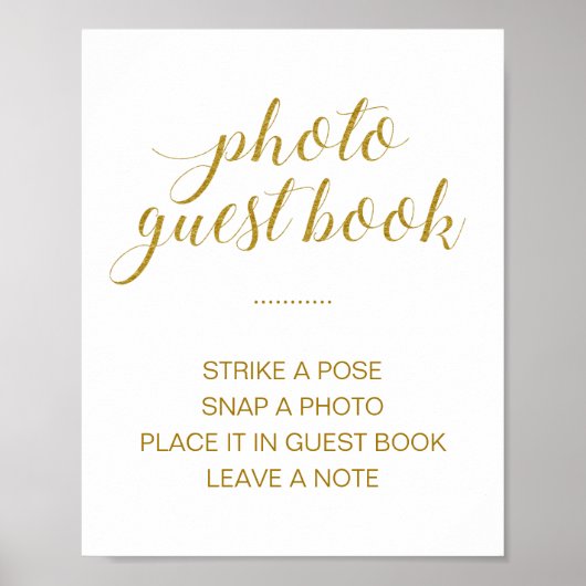 Elegant Gold Photo Guest Book WeduwSign Poster (Voorkant)