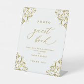 Elegant Gold Photo Guest Book WeduwSign Reclamebord Met Voetstuk (Voorkant)