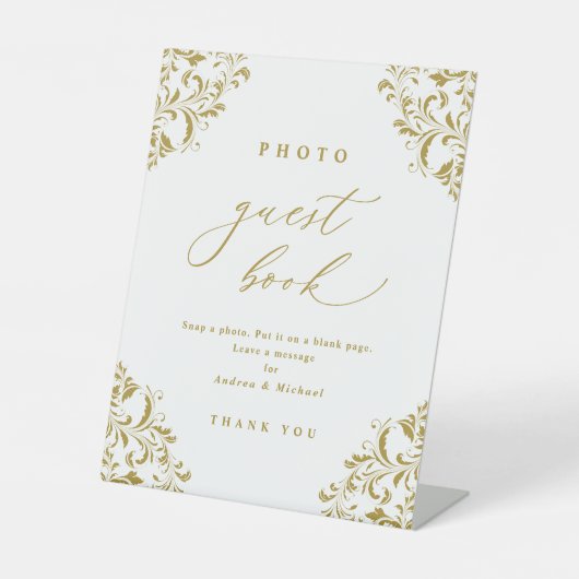 Elegant Gold Photo Guest Book WeduwSign Reclamebord Met Voetstuk (Voorkant)