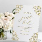 Elegant Gold Photo Guest Book WeduwSign Reclamebord Met Voetstuk