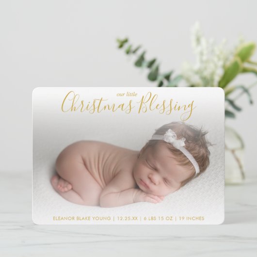 Elegant Gold Photo Holiday Birth Announance Feestdagenkaart (Staand voorkant)