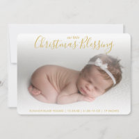 Elegant Gold Photo Holiday Birth Announance