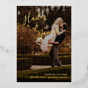 Elegant Gold Photo Modern Wedding Reception Folie Uitnodiging