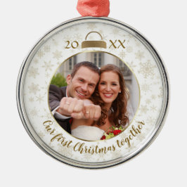 Elegant Gold Photo Ons eerste kerstfeest Metalen Ornament