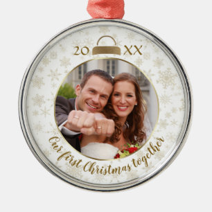 Elegant Gold Photo Ons eerste kerstfeest Metalen Ornament