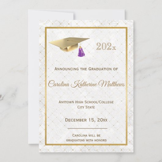 Elegant Gold Photo Pet Paars Afstuderen Aankondiging (Voorkant)