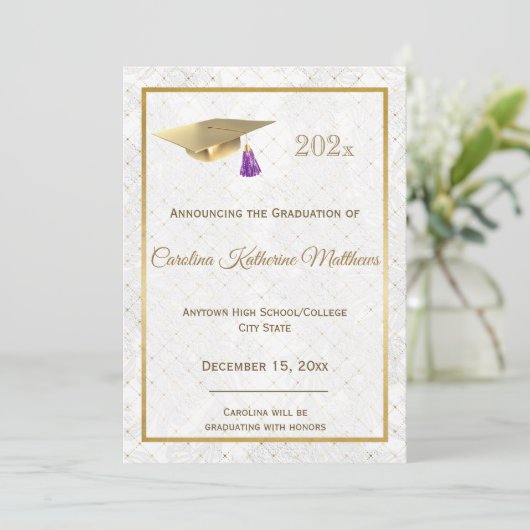 Elegant Gold Photo Pet Paars Afstuderen Aankondiging (Staand voorkant)