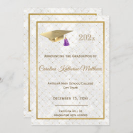 Elegant Gold Photo Pet Paars Afstuderen Aankondiging