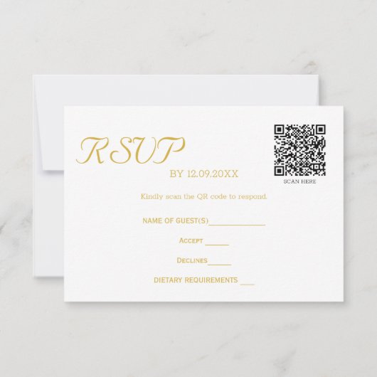 Elegant Gold Photo QR Code Weduwantwoord RSVP Kaartje (Achterkant)