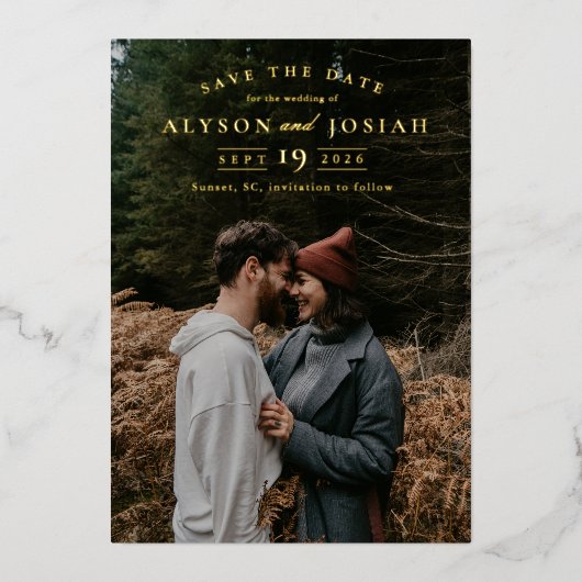 Elegant Gold Photo Save the Date Folie Uitnodiging (Voorkant)