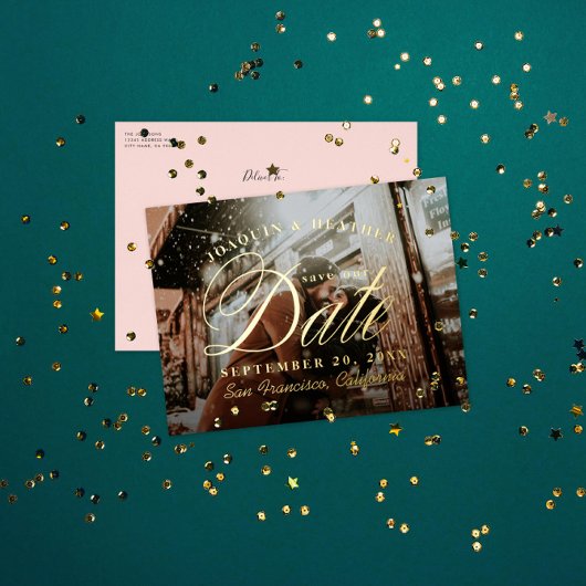 Elegant Gold Photo Save the Date Folie Uitnodiging Briefkaart