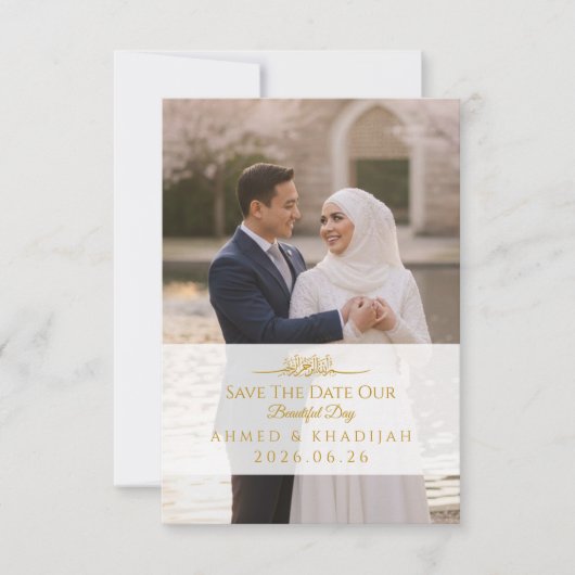 Elegant Gold Photo Save the Date Islamic Wedding  (Voorkant)