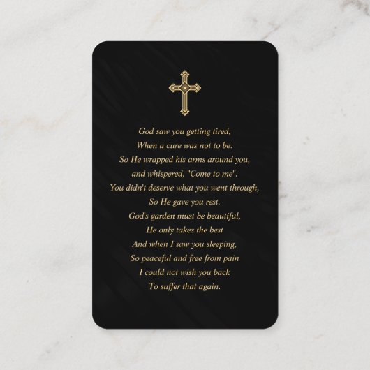 Elegant Gold Photo Sympathie Funeral Prayer-kaarte Visitekaartje (Achterkant)