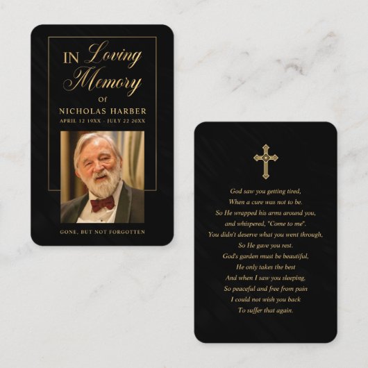 Elegant Gold Photo Sympathie Funeral Prayer-kaarte Visitekaartje (Voorkant / Achterkant)