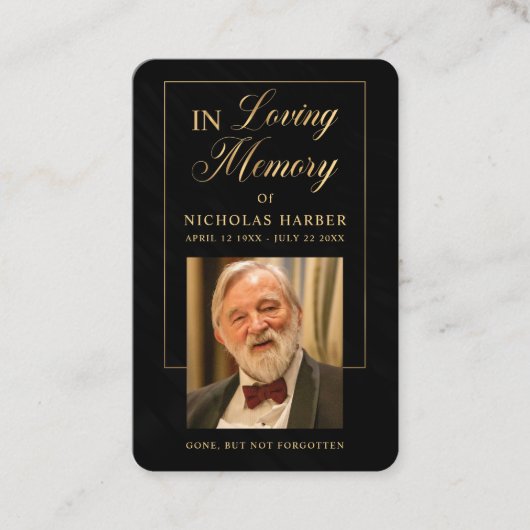 Elegant Gold Photo Sympathie Funeral Prayer-kaarte Visitekaartje (Voorkant)