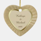 Elegant Gold Photo Template Onze eerste Valentijn Keramisch Ornament (Achterkant)