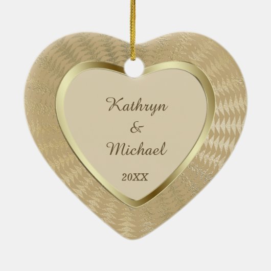 Elegant Gold Photo Template Onze eerste Valentijn Keramisch Ornament (Achterkant)