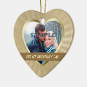 Elegant Gold Photo Template Onze eerste Valentijn Keramisch Ornament (Links)