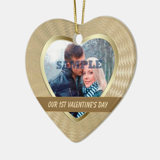 Elegant Gold Photo Template Onze eerste Valentijn Keramisch Ornament (Links)