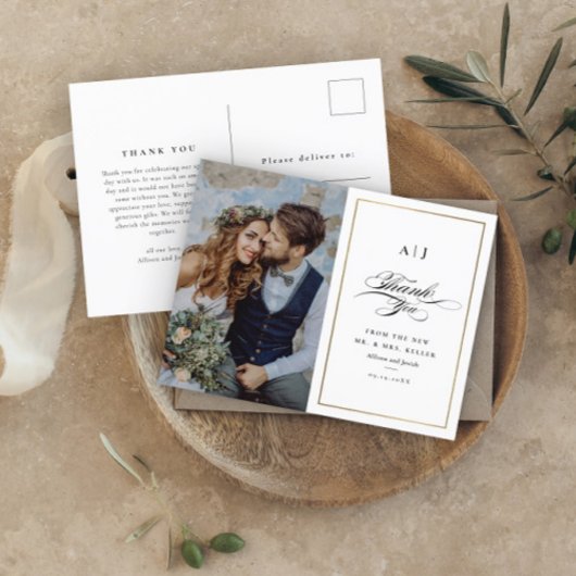 Elegant Gold Photo Wedding Hartelijk dank Briefkaa Briefkaart