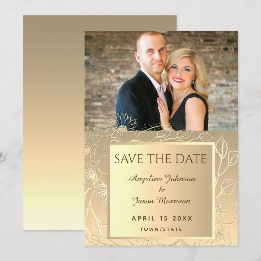 Elegant Gold Photo Wedding Save The Date (Voorkant / Achterkant)