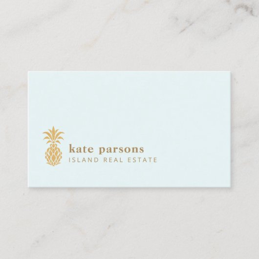 Elegant Gold Pineappel Pastel BLue Visitekaartje (Voorkant)