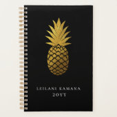 Elegant Gold Pineappel | Zwart Planner (Voorkant)
