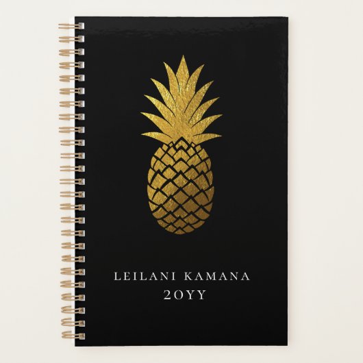 Elegant Gold Pineappel | Zwart Planner (Voorkant)