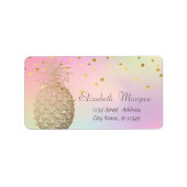 Elegant Gold Pineapple Confetti Holographic Etiket (Voorkant)