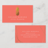 Elegant Gold Pineapple Coral Visitekaartje (Voorkant / Achterkant)