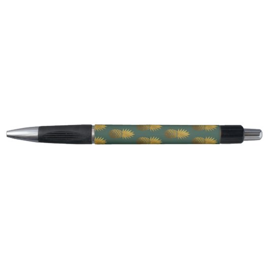 Elegant Gold Pineapple Pattern Green Pen (Voorkant)