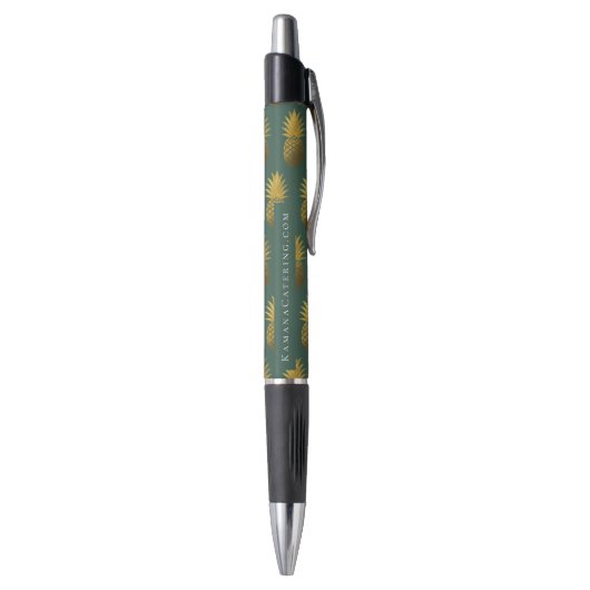 Elegant Gold Pineapple Pattern Green Pen (Achterkant (Verticaal))