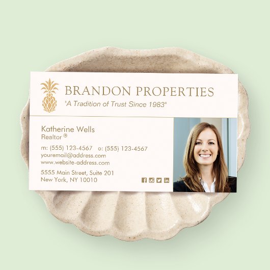 Elegant Gold Pineapple Real Estate Agent Photo BU Visitekaartje