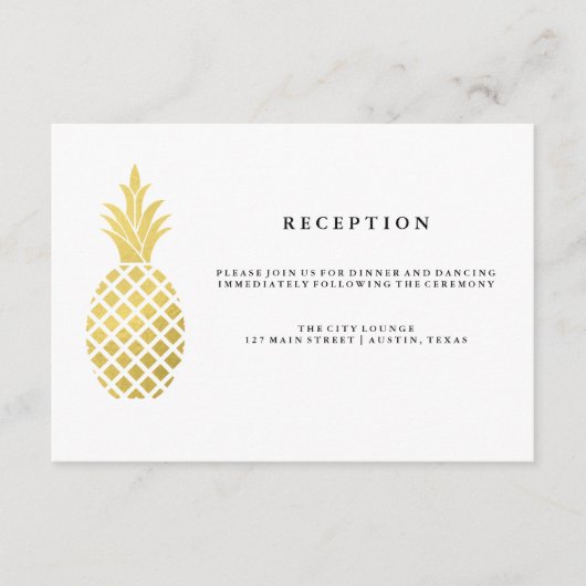 Elegant Gold Pineapple Weddenschappen Receptie Informatiekaartje (Voorkant)