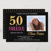 Elegant Gold Pink 50e verjaardag Uitnodiging (Voorkant / Achterkant)