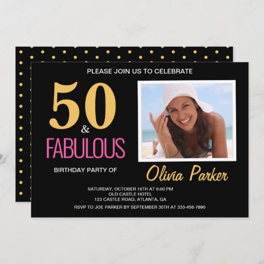 Elegant Gold Pink 50e verjaardag Uitnodiging (Voorkant / Achterkant)