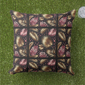 Elegant Gold, Pink and Black Jungle Leaf Pattern Buitenkussen