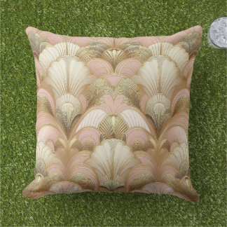 Elegant Gold, Pink and White Shell Pattern Buitenkussen
