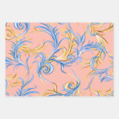 Elegant Gold Pink Blue Arabesque Swirl Patroon Inpakpapier Vel (Voorkant)