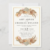Elegant Gold Pink Boho Pampas Grass Lijst Wedding Kaart (Voorkant)