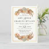 Elegant Gold Pink Boho Pampas Grass Lijst Wedding Kaart (Staand voorkant)