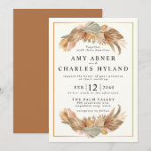 Elegant Gold Pink Boho Pampas Grass Lijst Wedding Kaart (Voorkant / Achterkant)